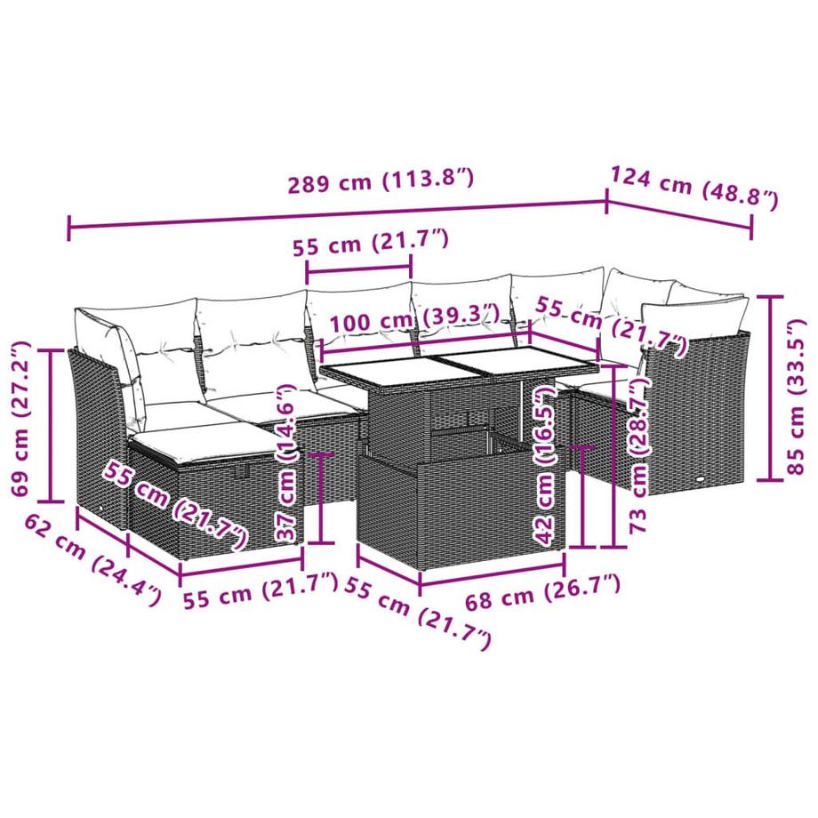 VidaXL Ensemble de canapés de jardin rotin synthétique  
