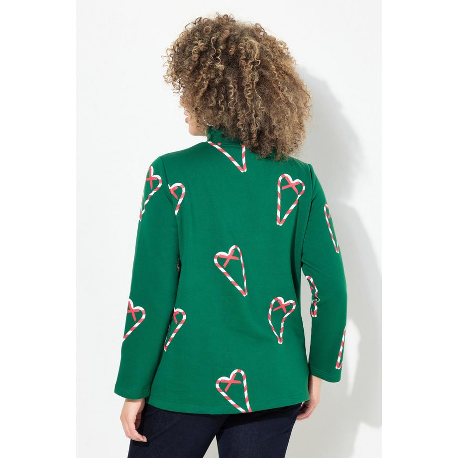 Ulla Popken Classic Zuckerstangen Print Stehkragen Langarm Sweatshirt  