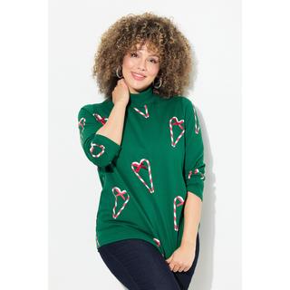 Ulla Popken Sweat-shirt Classique Col Montant Manches Longues Imprimé Sucre d'Orge  