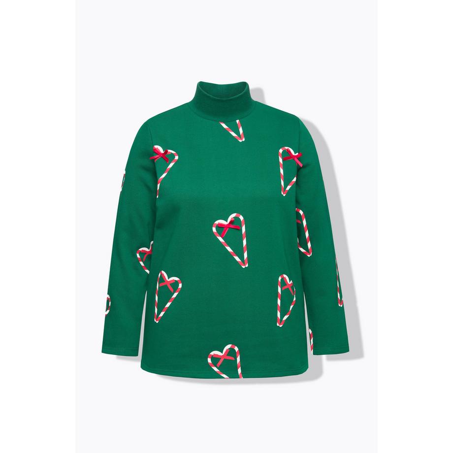 Ulla Popken Classic Zuckerstangen Print Stehkragen Langarm Sweatshirt  