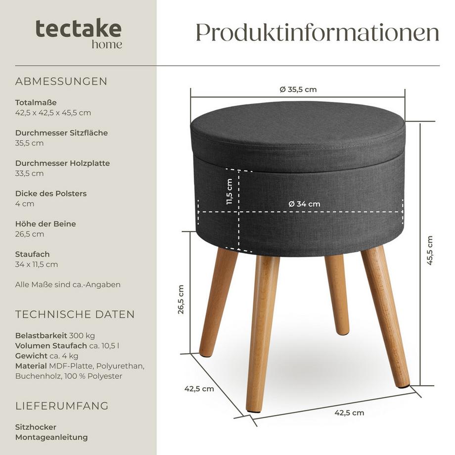 Tectake Sgabello contenitore  Yara Rotondo  