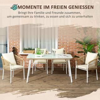 Northio 5-Tlg. Polyrattan Gartenmöbel Esstisch 4 Stühle Sitzgruppe Hartglas Kissen Balkon Terrasse Gelb  