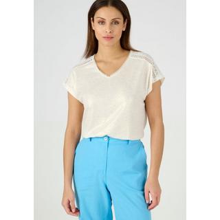 Damart  Tee-shirt mélange lin et viscose, col V avec galon croquet, manches T. 