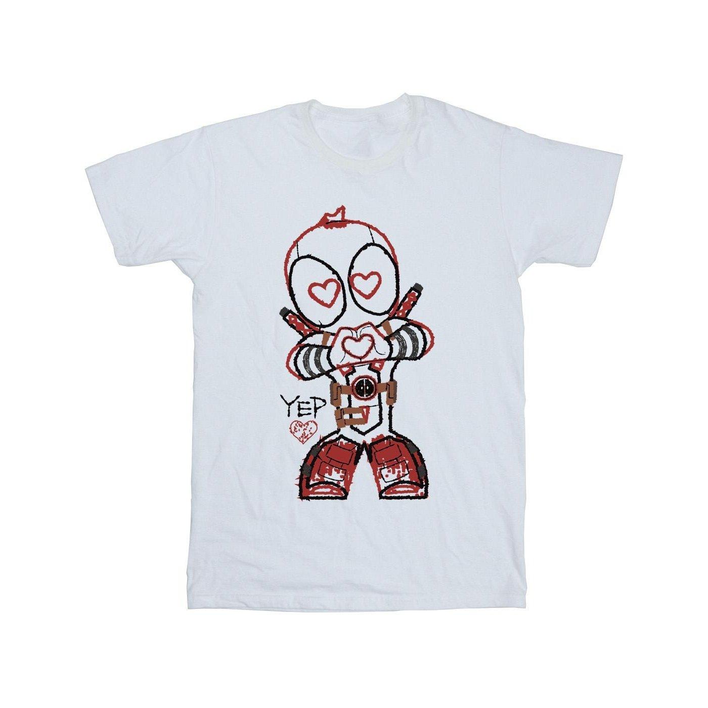 Image of Deadpool Love Beam Line Tshirt Unisex Weiss 152-158
