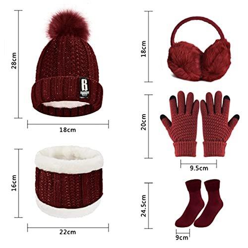 Only-bags.store Set Berretto Sciarpa Guanti Lavorato a Maglia 5 in 1  