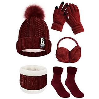 Only-bags.store Set Berretto Sciarpa Guanti Lavorato a Maglia 5 in 1  