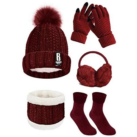 Only-bags.store Set Berretto Sciarpa Guanti Lavorato a Maglia 5 in 1  