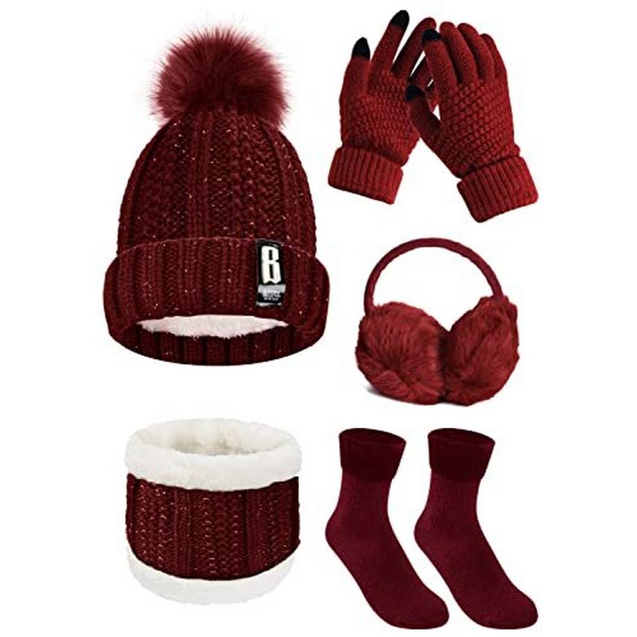Ensembles de gants, écharpe et chapeau 5 en 1 tricotés