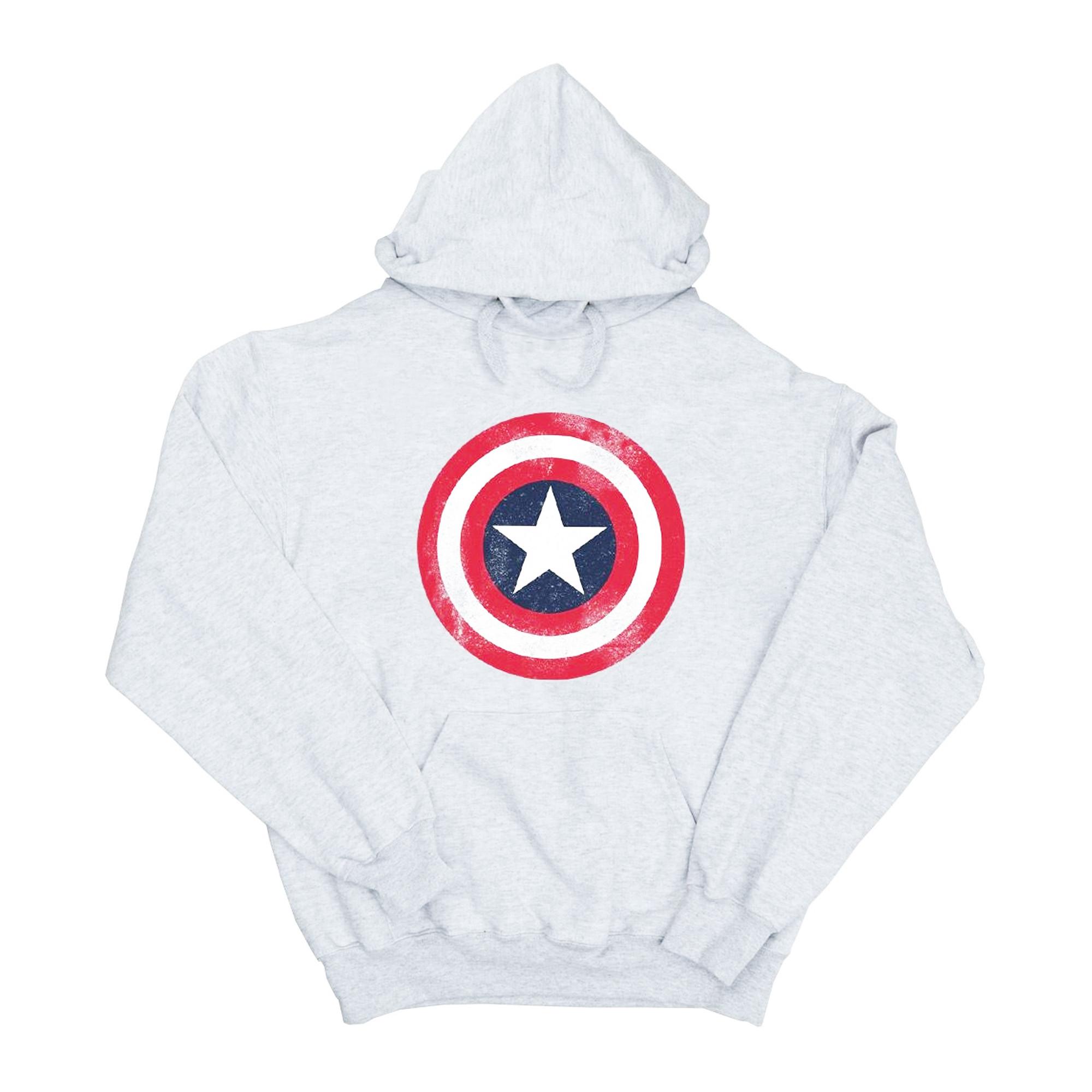 Image of Captain America Distressed Shield Kapuzenpullover Damen Grau S