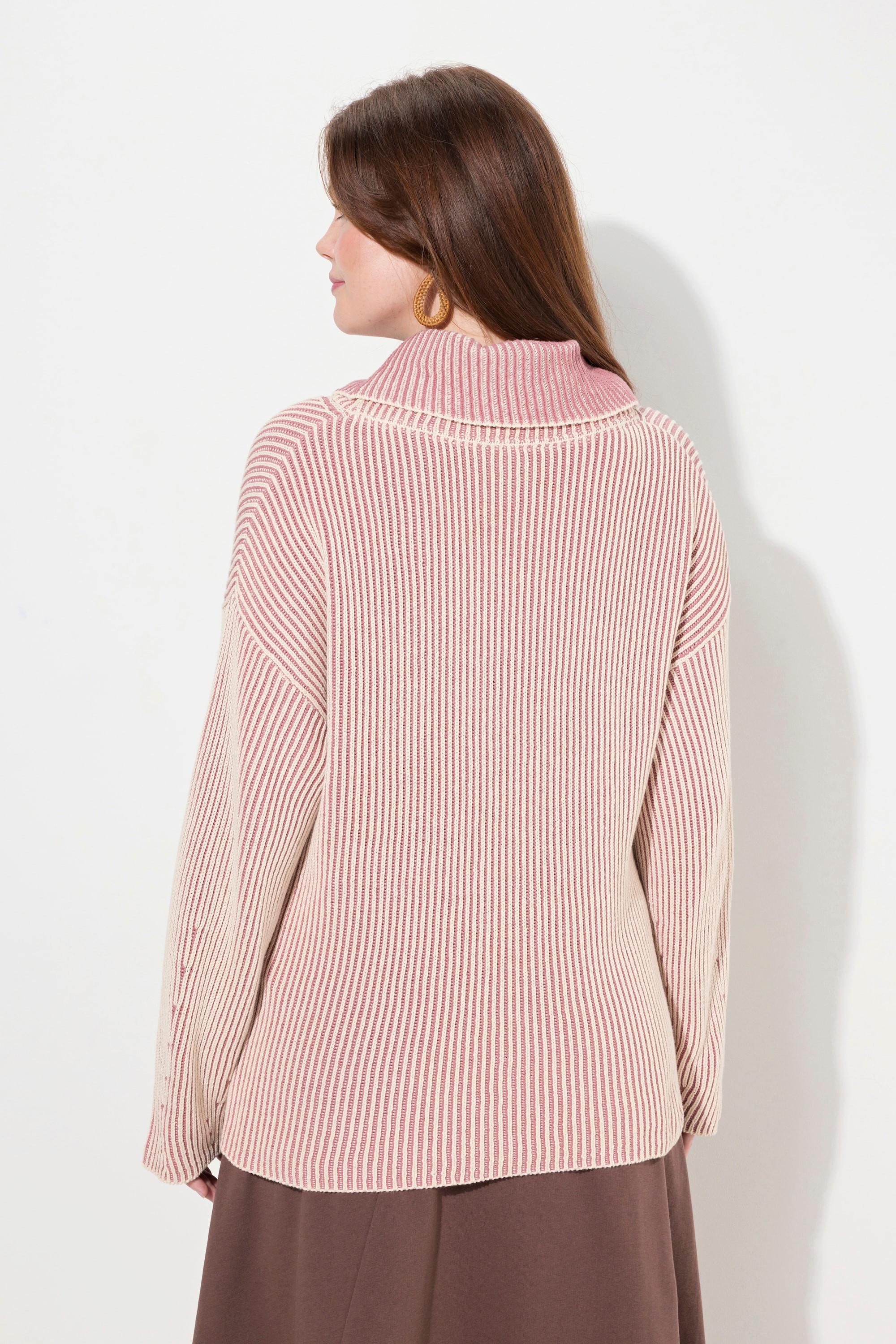 Ulla Popken  Pullover, Rippstrick, Rollkragen, Langarm, Biobaumwolle 