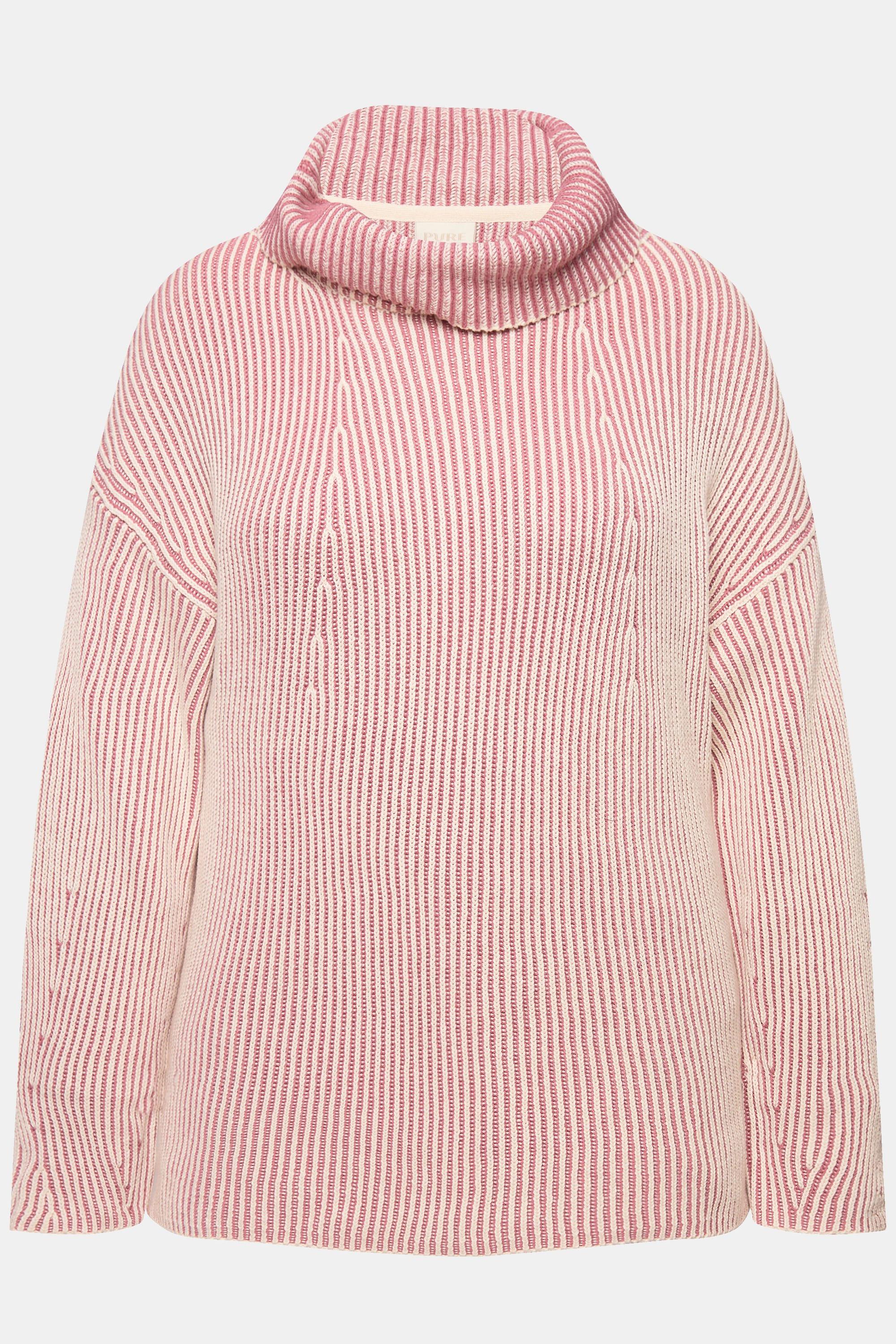 Ulla Popken  Pullover, Rippstrick, Rollkragen, Langarm, Biobaumwolle 