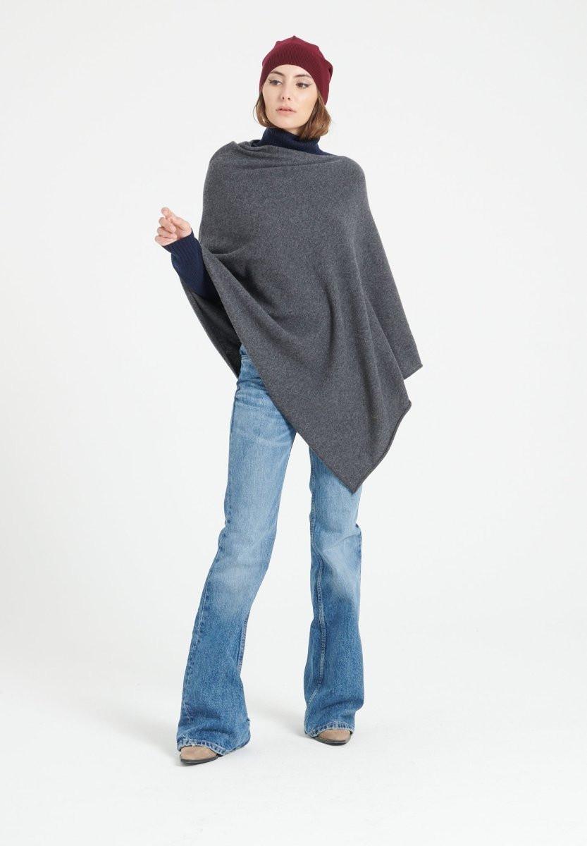 Image of Lilly 9 Poncho Mit V-ausschnitt - 100% Kaschmir Damen Grau XL