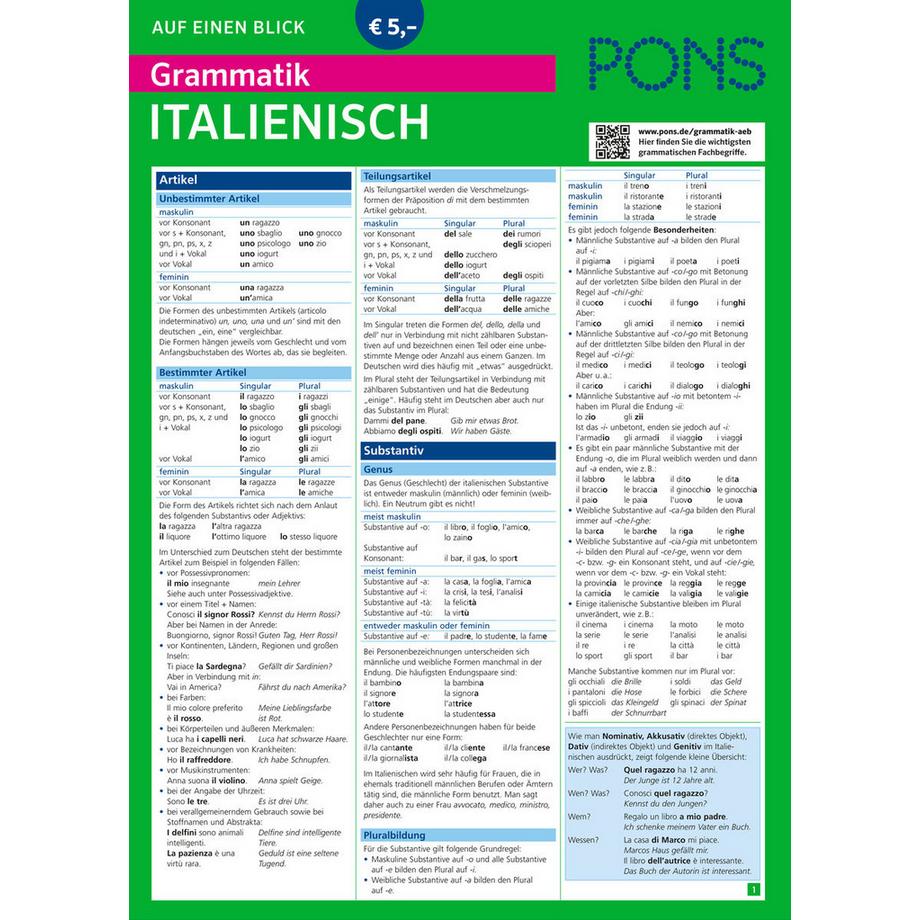 Pons  PONS Grammatik auf einen Blick Italienisch 