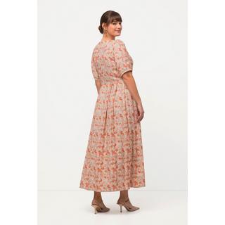 Ulla Popken  Robe, tenue traditionnelle bavaroise, fleurs, col rond, manches courtes, lin mélangé 