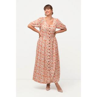 Ulla Popken  Robe, tenue traditionnelle bavaroise, fleurs, col rond, manches courtes, lin mélangé 