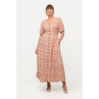 Ulla Popken  Robe, tenue traditionnelle bavaroise, fleurs, col rond, manches courtes, lin mélangé 