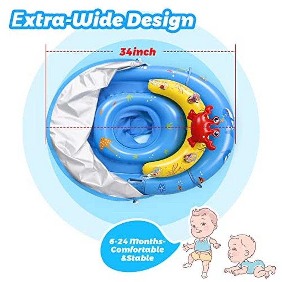 Activity-board  Bouée de natation pour bébé avec auvent et jouets UPF50+, aide à la natation pour bébé pour piscine, bouée de piscine pour tout-petits de 6 à 36 mois (bleu) 