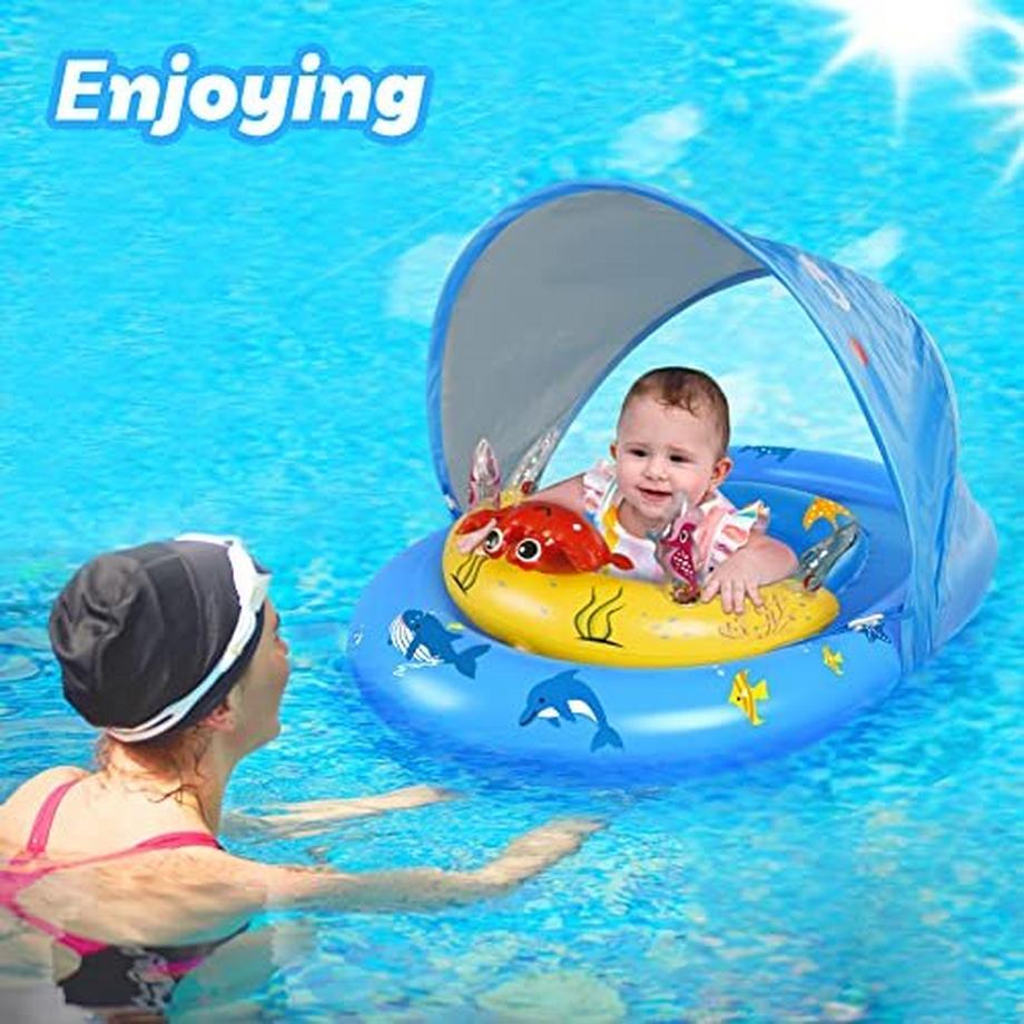 Activity-board  Bouée de natation pour bébé avec auvent et jouets UPF50+, aide à la natation pour bébé pour piscine, bouée de piscine pour tout-petits de 6 à 36 mois (bleu) 