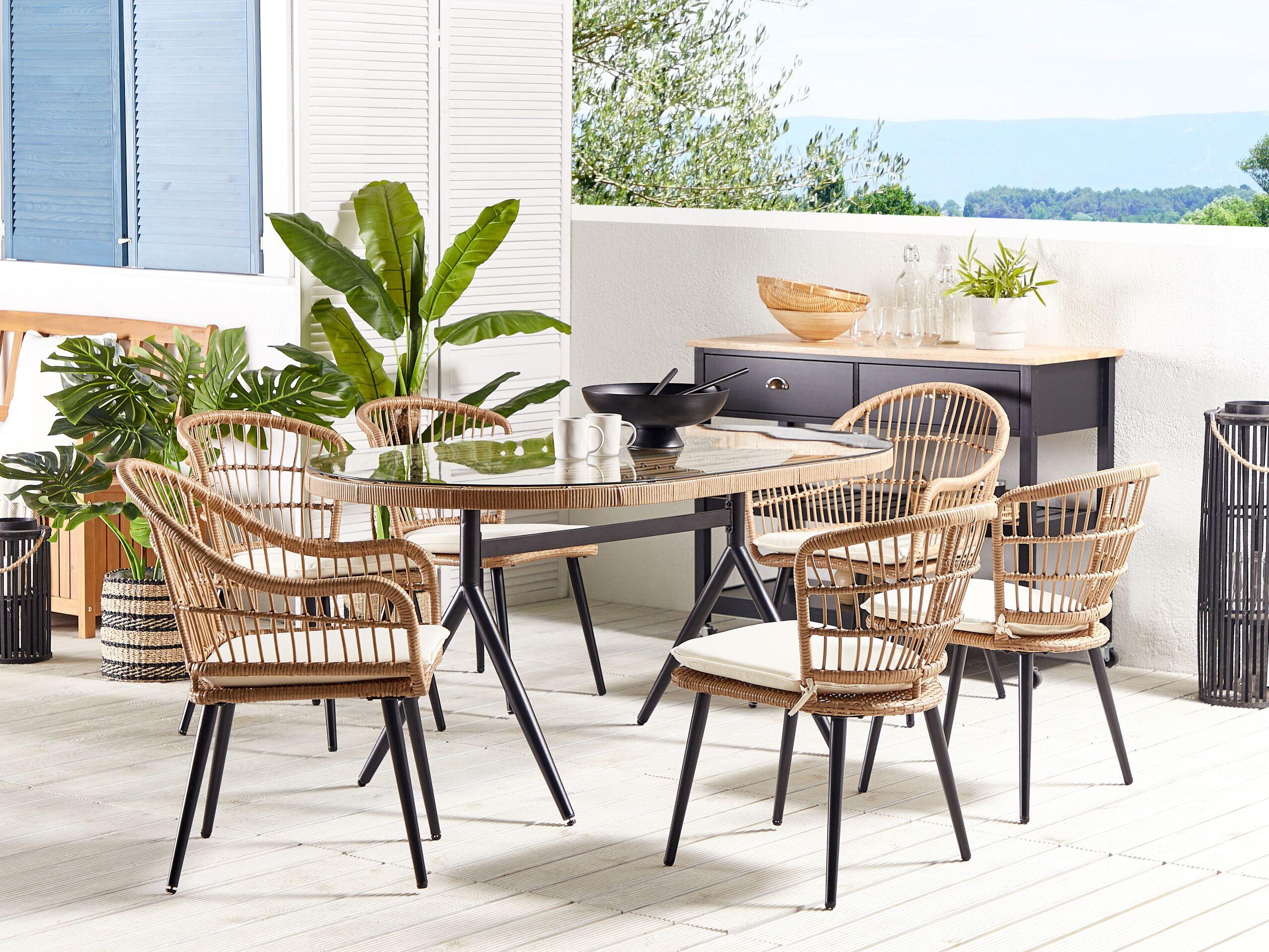 Beliani Set da pranzo da giardino en Rattan sintetico Boho ALIANO II  