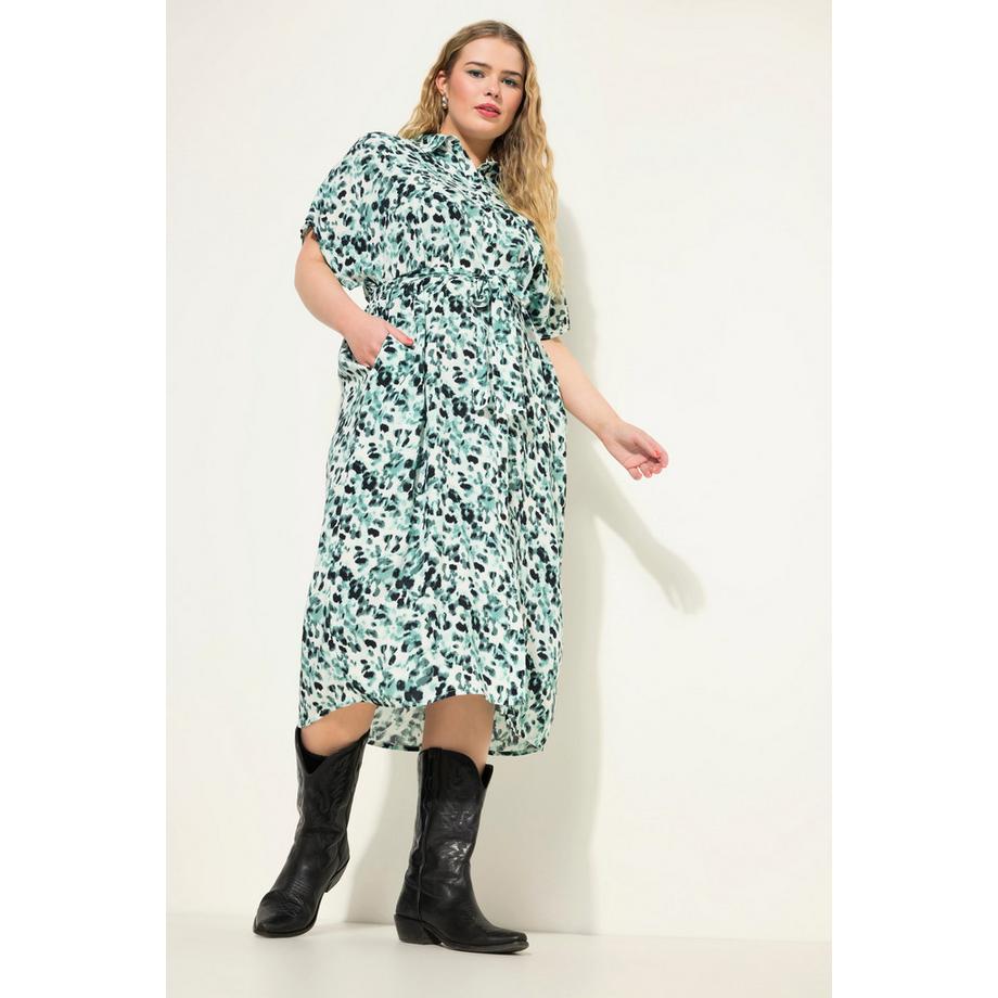 Studio Untold Robe Chemisier Midi Oversized Imprimé All-Over Col Chemise avec Ceinture à Nouer à la Taille  