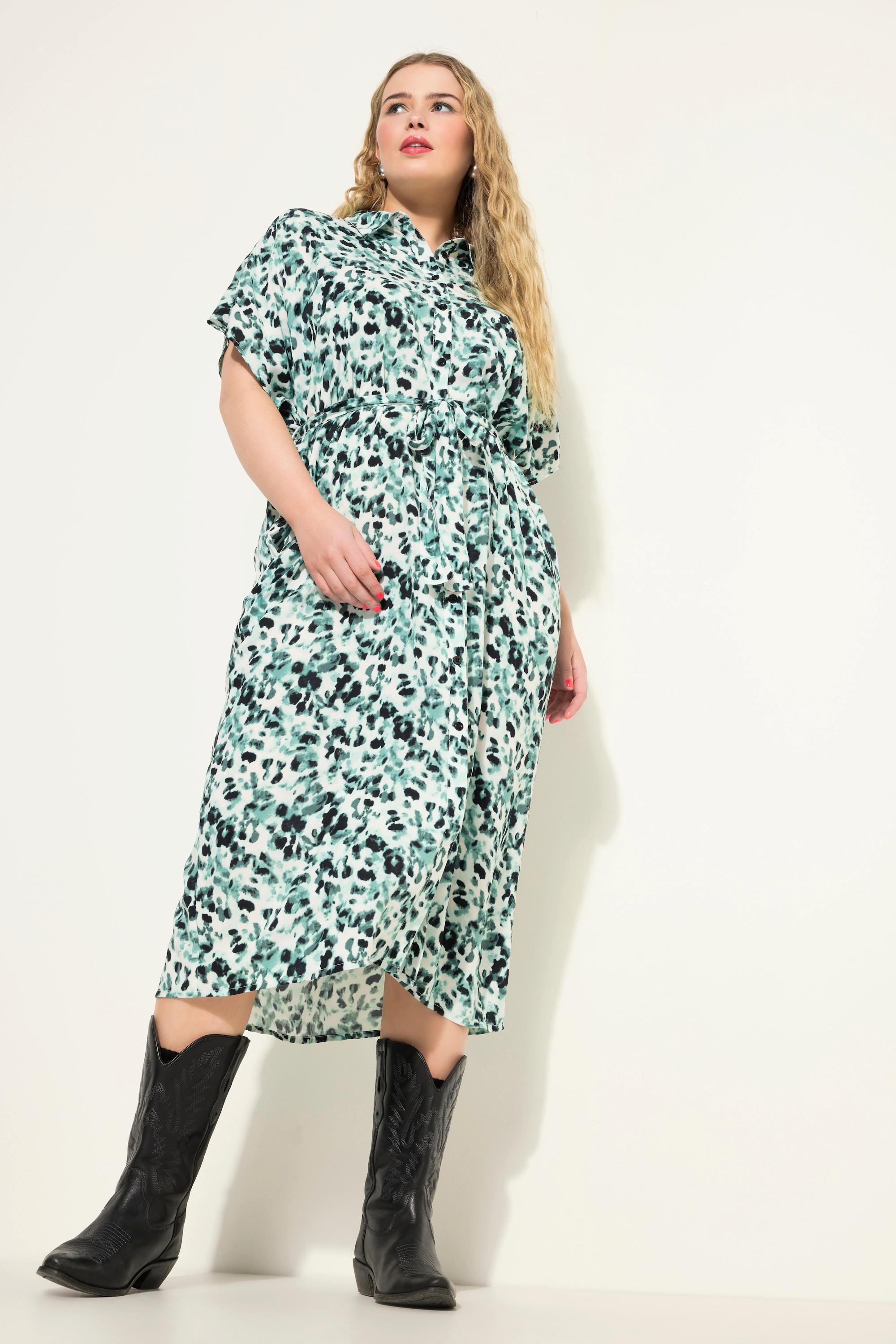 Studio Untold Oversized Allover Print Hemdblusen Midikleid mit Hemdkragen und Taillen Bindegürtel  