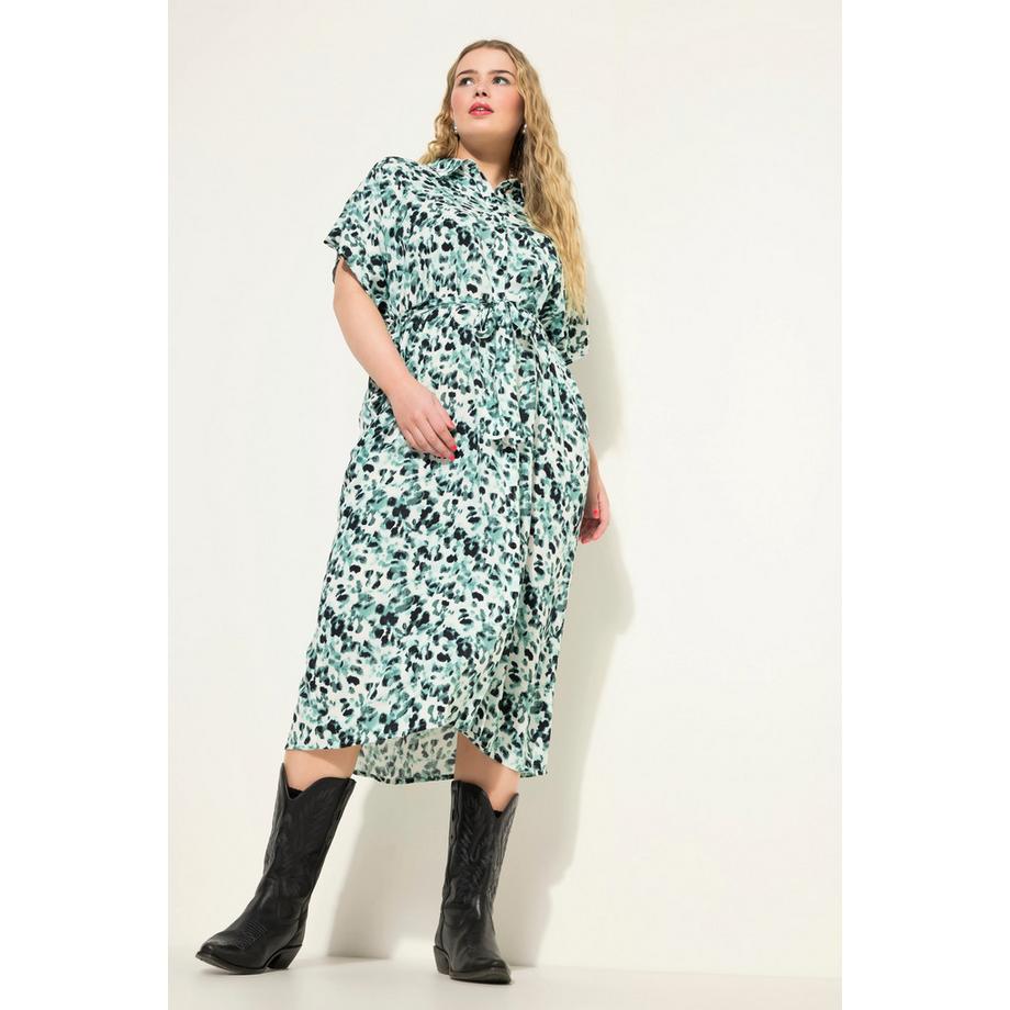 Studio Untold Robe Chemisier Midi Oversized Imprimé All-Over Col Chemise avec Ceinture à Nouer à la Taille  