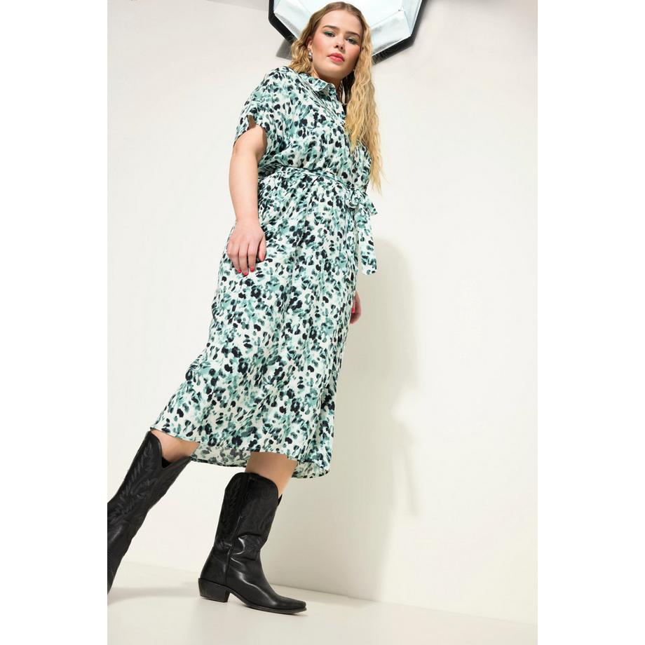 Studio Untold Robe Chemisier Midi Oversized Imprimé All-Over Col Chemise avec Ceinture à Nouer à la Taille  