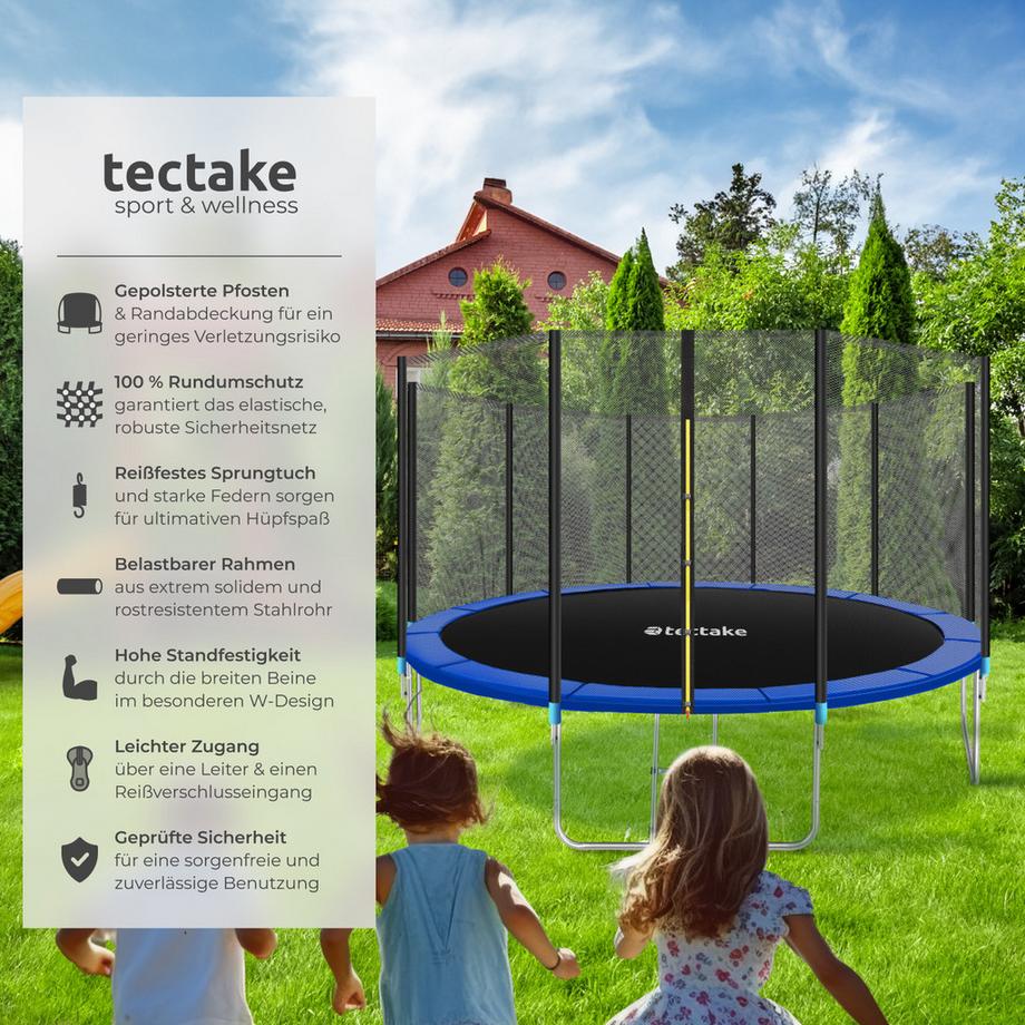 Tectake  Trampolin Garfunky Ø 457 cm,  GS zertifiziert mit Sicherheitsnetz 