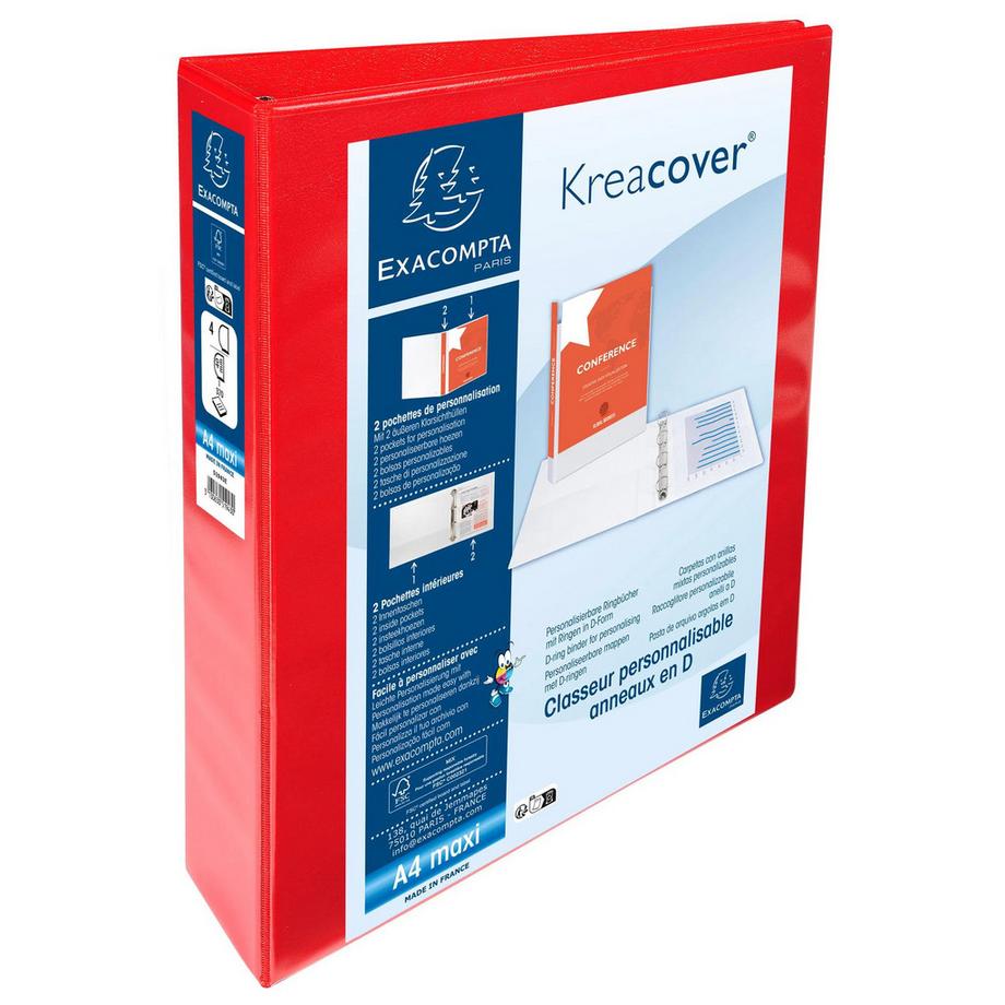 Exacompta Festes Ringbuch PP, 4 Ringe 40mm in D-Form, Rückenbreite 64mm, für DIN A4 Maxi, Kreacover - x 10  