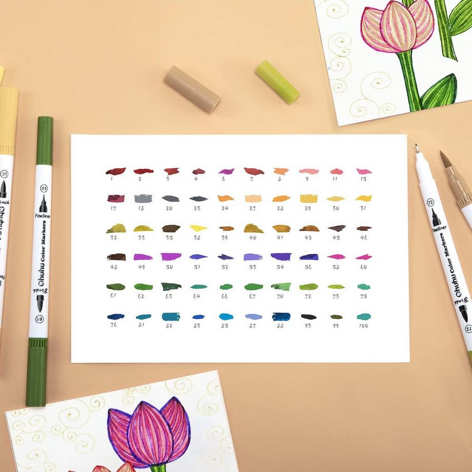 Ohuhu  Maui Serie Pinselstifte (wasserbasis, doppelseitig) - 60 Farben 