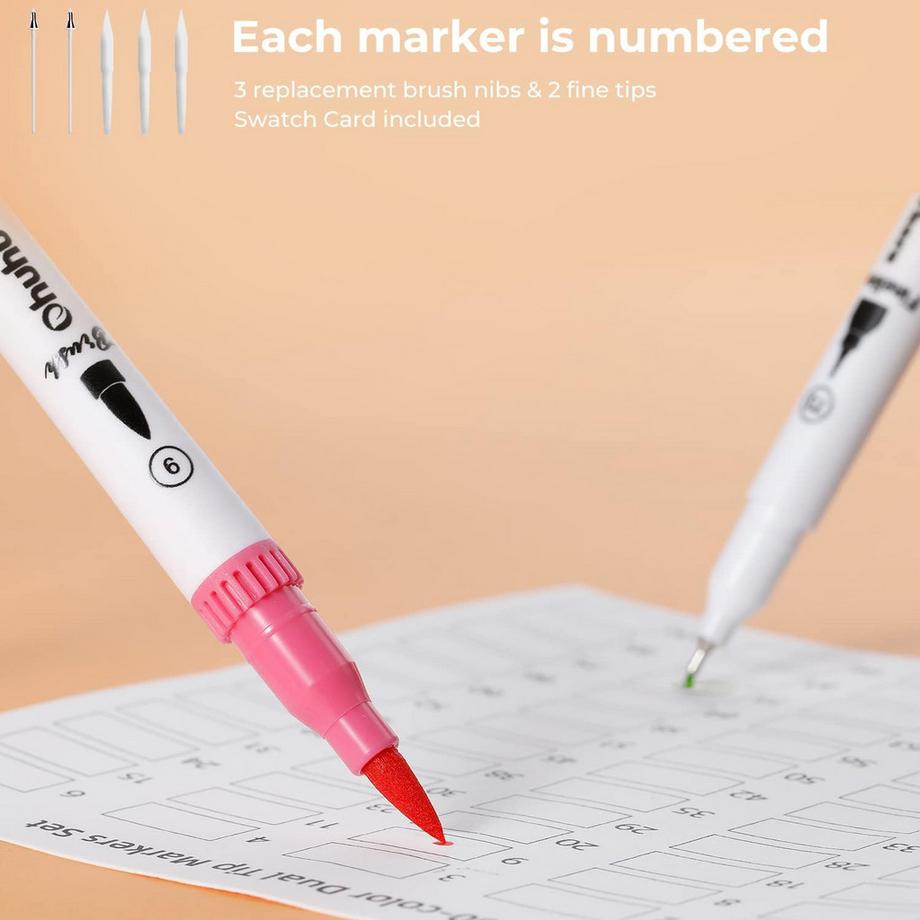 Ohuhu  Maui Serie Pinselstifte (wasserbasis, doppelseitig) - 60 Farben 