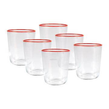 Lot de 6 verres à eau à liseré orange - 31,5 cl - D. 8 x  H. 9.5 cm - AZURAN