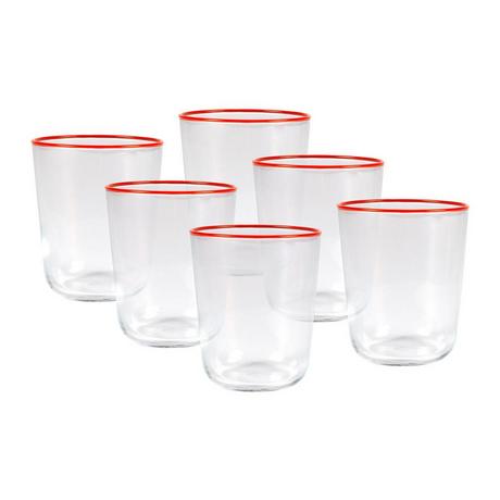 Vente-unique Lot de 6 verres à eau à liseré orange - 31,5 cl - D. 8 x  H. 9.5 cm - AZURAN  