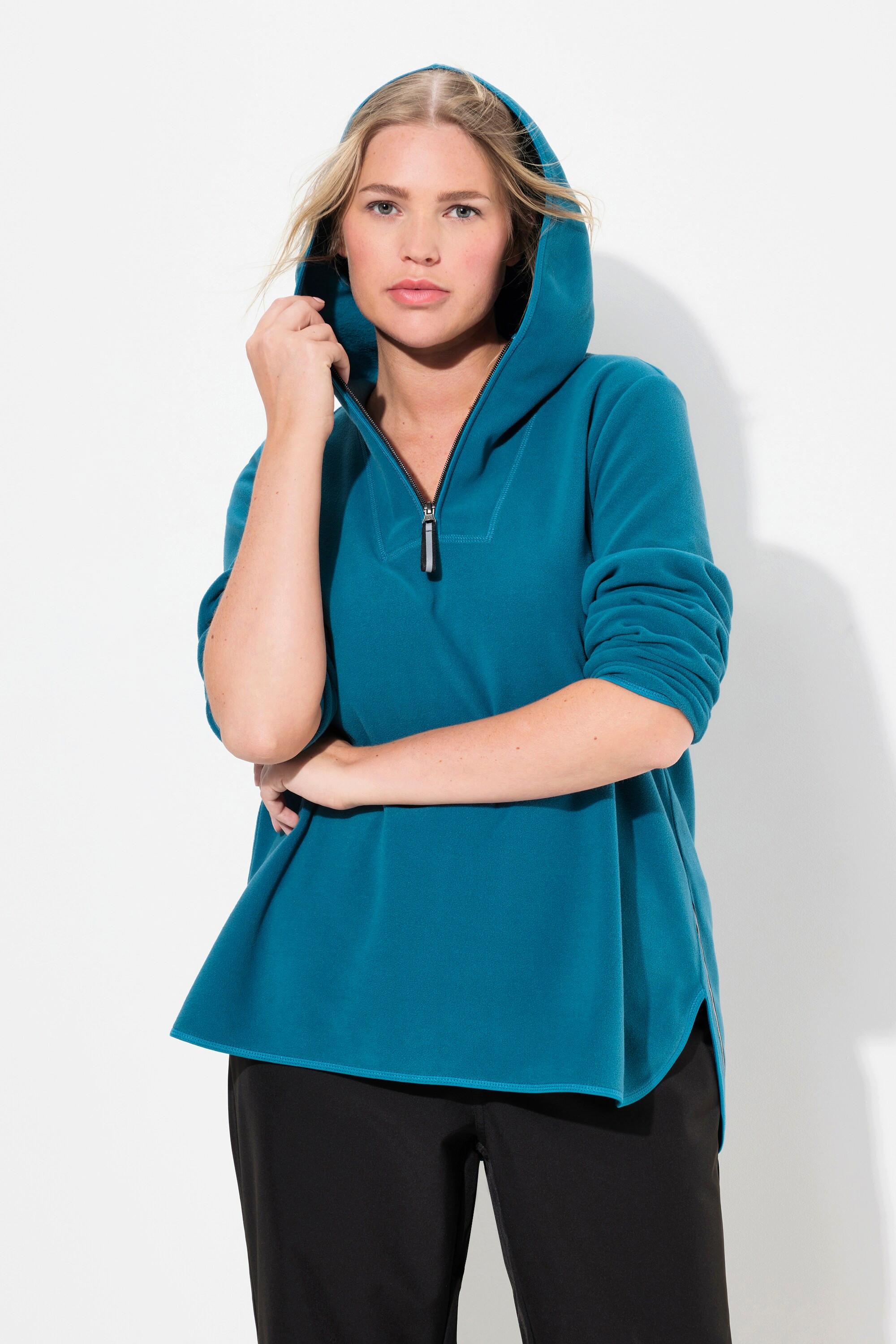 Ulla Popken  Fleece-Troyer, kurz, Oversized, Kapuze, Langarm, recycelt 