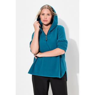 Ulla Popken  Pullover polo dal taglio corto e oversize con cappuccio, maniche lunghe e materiale riciclato 