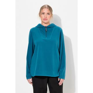 Ulla Popken  Pullover polo dal taglio corto e oversize con cappuccio, maniche lunghe e materiale riciclato 