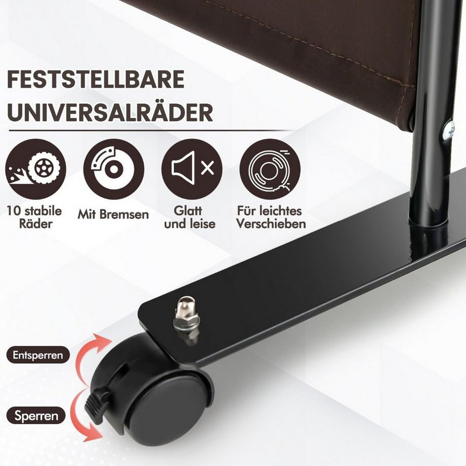 Northio  Raumteiler mit 4 Paneelen auf Rädern 173 cm Hoher Rollbarer Sichtschutz Braun 