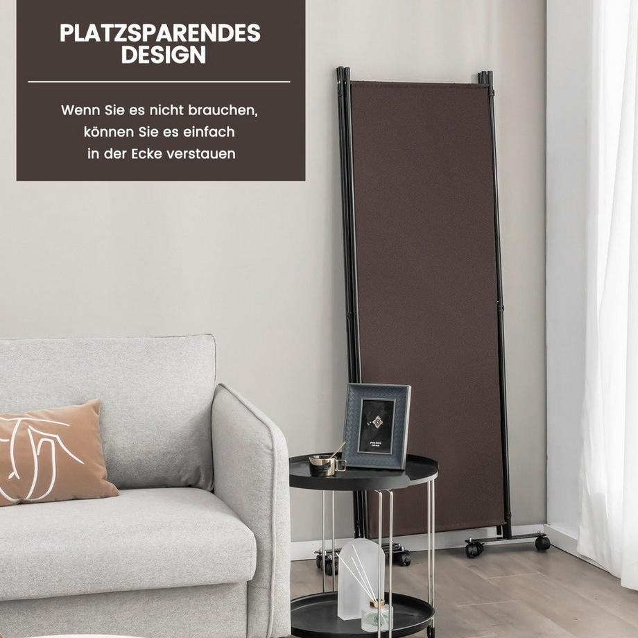 Northio  Raumteiler mit 4 Paneelen auf Rädern 173 cm Hoher Rollbarer Sichtschutz Braun 