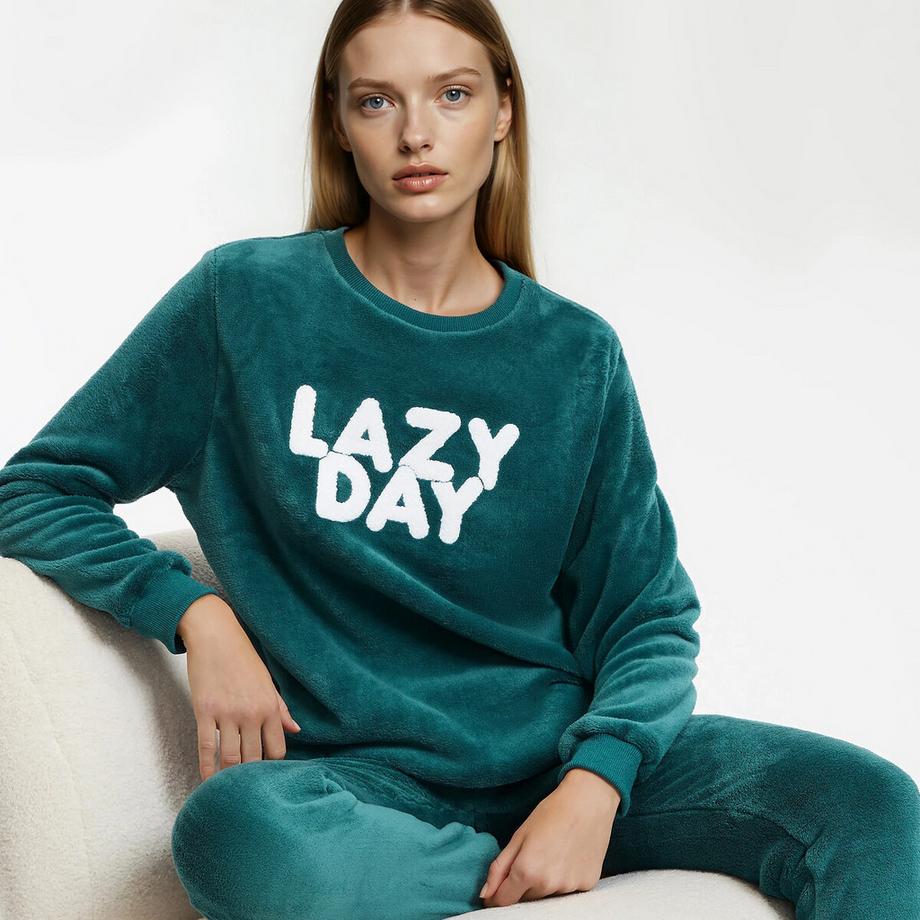 SO'HOME Fleece Schlafanzug mit Schriftzug  