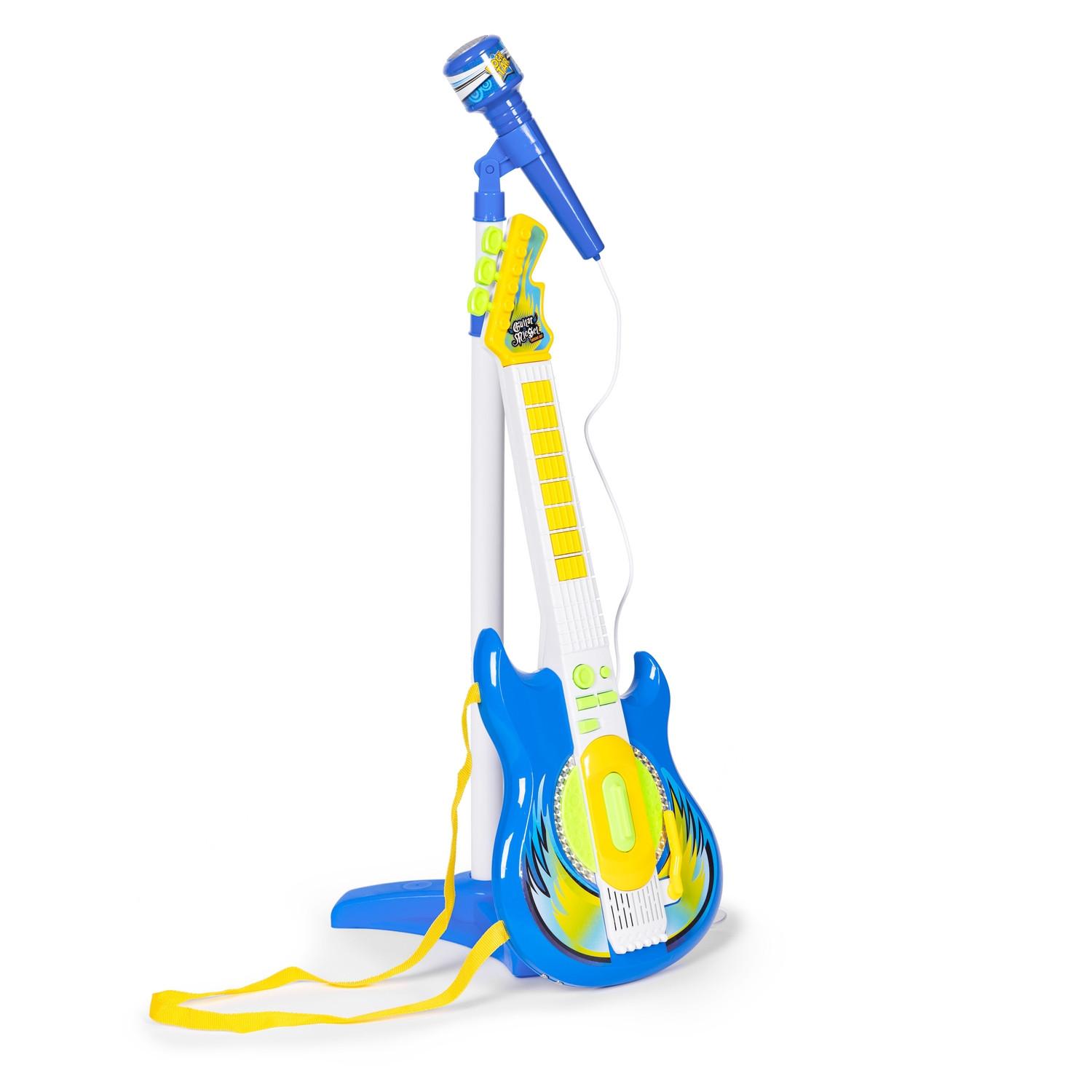 Pricenet  Set pied de micro guitare électrique pour enfant mp3 - bleu 