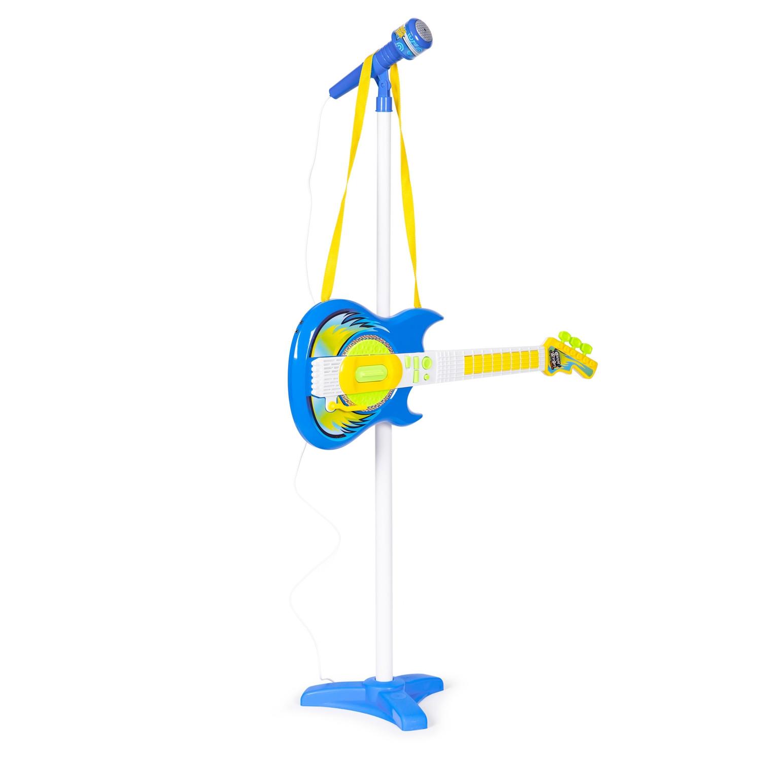 Pricenet  Set pied de micro guitare électrique pour enfant mp3 - bleu 