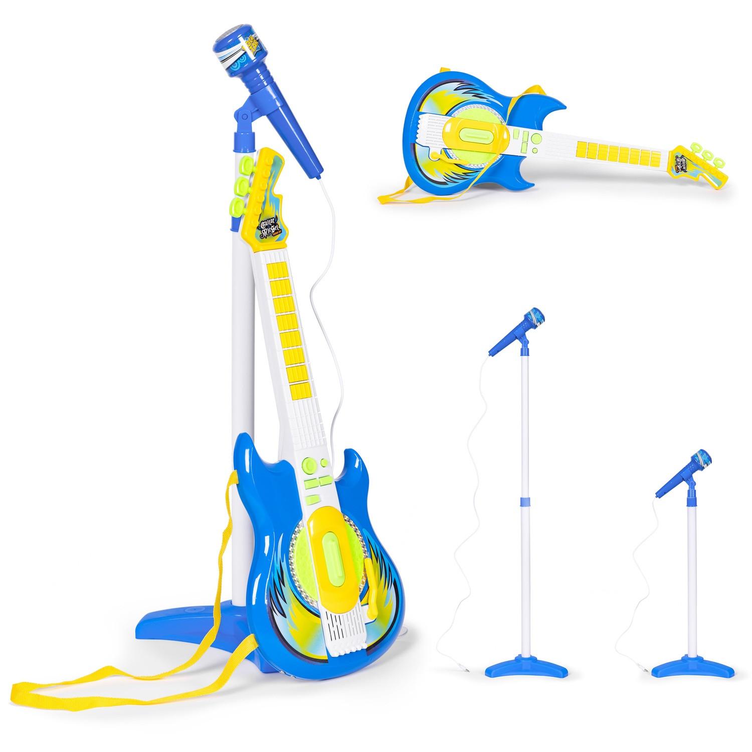 Pricenet  Set pied de micro guitare électrique pour enfant mp3 - bleu 