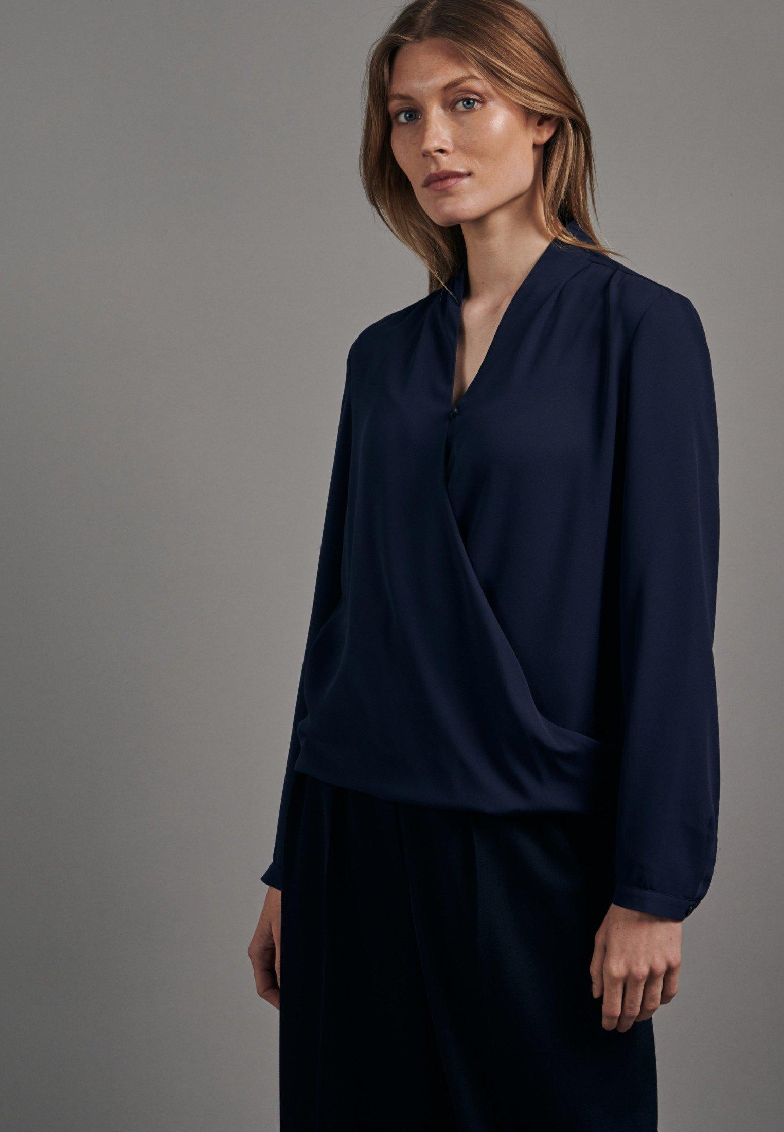 Image of Wickelbluse Uni Langarm V-neck Damen Dunkelblau 36