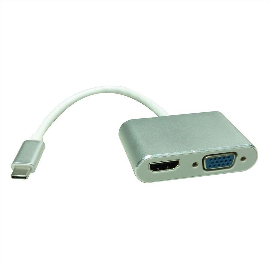 Roline  ROLINE 12033215 0,1 m USB tipo-C HDMI + VGA (D-Sub) Argento 