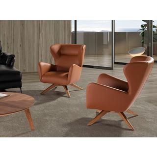 ANGEL CERDA Fauteuil pivotant en simili cuir et bois  