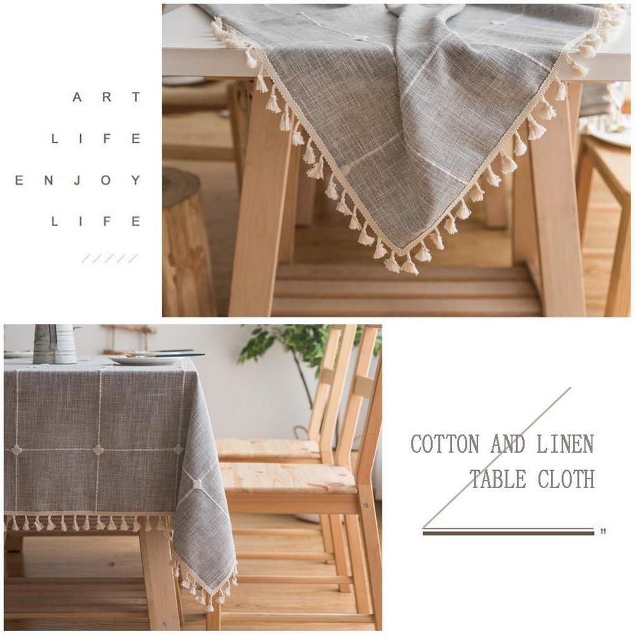 Alopini Nappe à rayures simple et moderne Nappe à glands en coton  