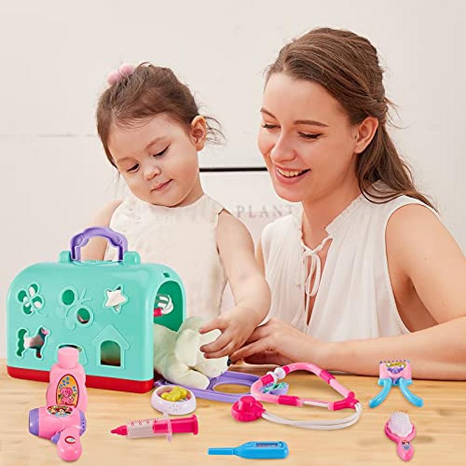 Activity-board  2 in 1 Tierarztkoffer Kinder, Tierarzt Spielset, Hundesalon Spielzeug, Arztkoffer Kinder 