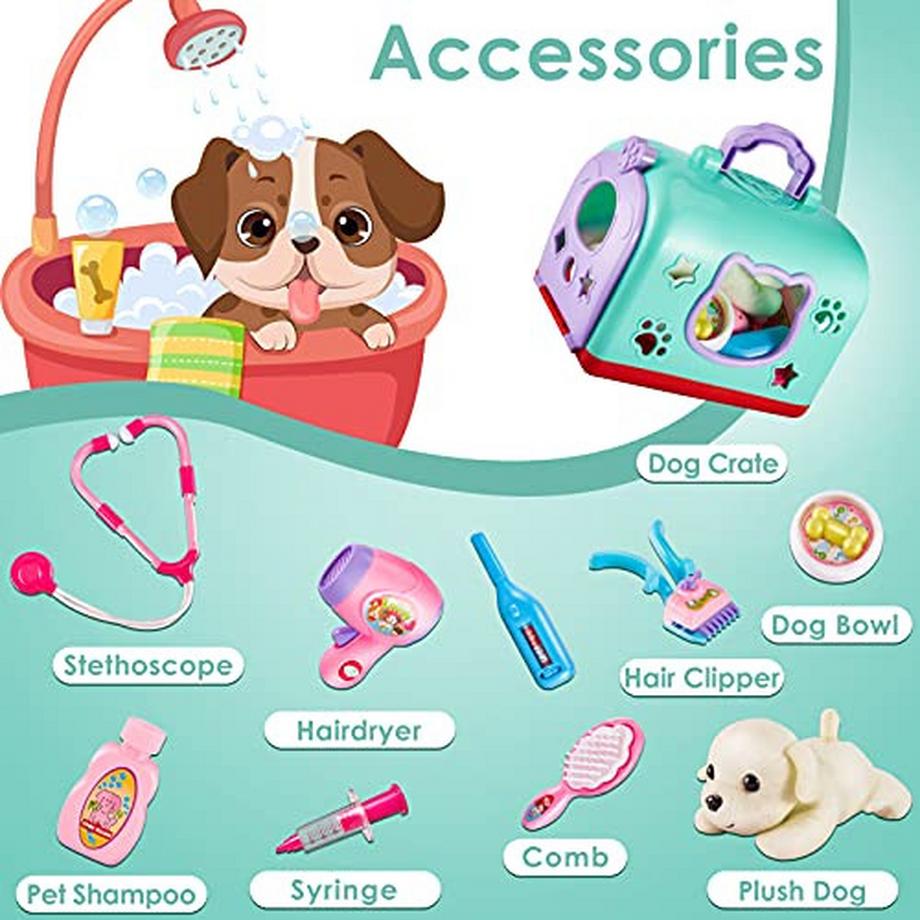 Activity-board  2 in 1 Tierarztkoffer Kinder, Tierarzt Spielset, Hundesalon Spielzeug, Arztkoffer Kinder 