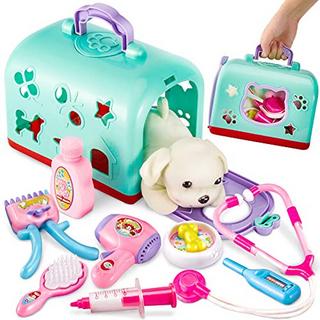 Activity-board  Valise vétérinaire 2 en 1 pour enfants, ensemble de jeu vétérinaire, jouet de salon de chien, valise de médecin, jeu de rôle pour enfants 