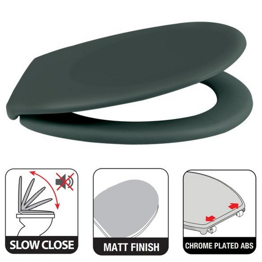 spirella Toilettensitz Duroplast NEELA Matt Dunkelgrün - Scharniere aus verchromtem ABS  